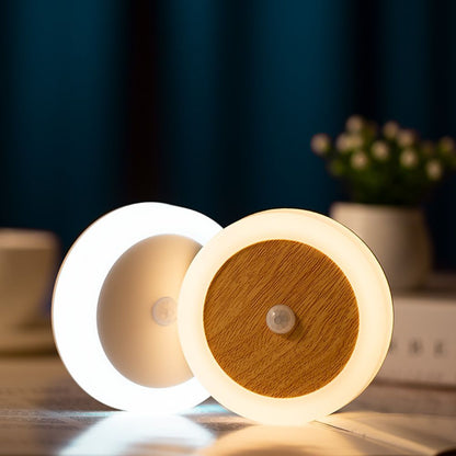Wandlamp Rond Hout - Led - Sensor - Oplaadbaar - Draadloos