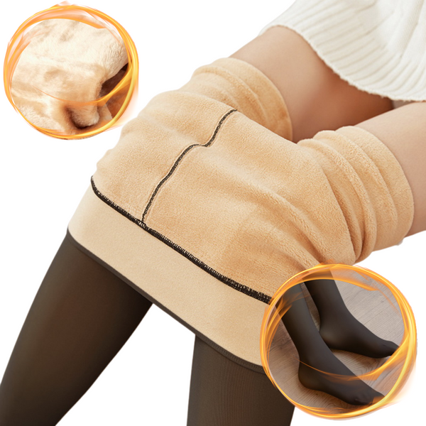 Fleece Tights L / XL - Lined Tights - Translucent - Warm Winter Tights - Skin Color - Large / Thermo - Black